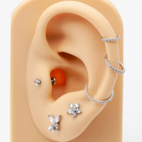 14K GOLD 16G 20G 8MM/10MM حلقات الحاجز للنساء والرجال ، حلقات الماس المحاكاة من CZ للأنف ، الحلزوني ، روك ، تراغوس ، ديث ، هيبوالرجينيك ، قرط مقسم مفصلي طوق in Kuwait