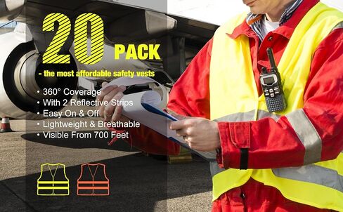 10 Pack High Visibility Safety Vest for Traffic Work, Running, Surveyor and Security Guard - Construction Vest with 2 Reflective Strips, Made from Breathable and Neon Yellow Mesh Fabric in Saudi Arabia