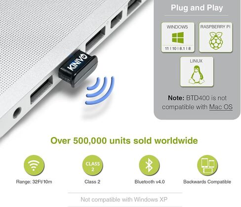 Kinivo USB Bluetooth Adapter for PC BTD530 (BT 5.3, Wireless Dongle Receiver for Windows 11/10/8.1/8, Raspberry Pi, Ubuntu) - Compatible with Laptops, Headsets, Speaker, Mouse, Keyboard, Printers in Saudi Arabia
