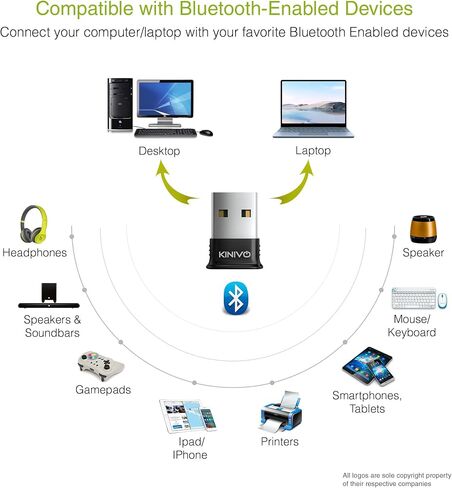 Kinivo USB Bluetooth Adapter for PC BTD530 (BT 5.3, Wireless Dongle Receiver for Windows 11/10/8.1/8, Raspberry Pi, Ubuntu) - Compatible with Laptops, Headsets, Speaker, Mouse, Keyboard, Printers in Saudi Arabia