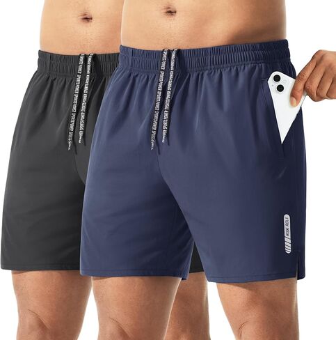 2 حزمة شورتات رياضية للرجال 5 "شورتات صالة رياضية خفيفة الوزن الجافة الجافة مع جيب سحاب مخفي in Kuwait