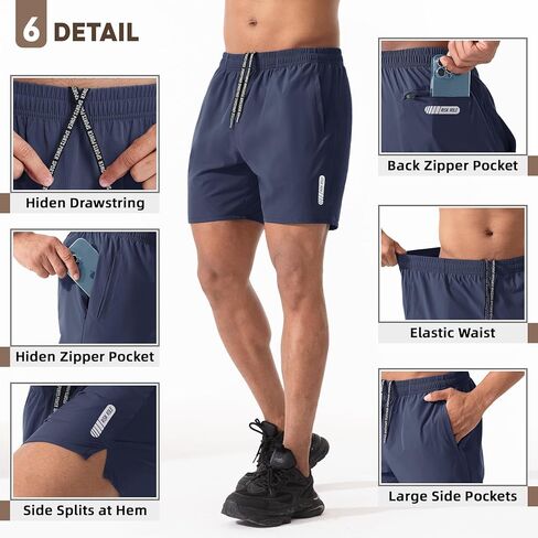 2 حزمة شورتات رياضية للرجال 5 "شورتات صالة رياضية خفيفة الوزن الجافة الجافة مع جيب سحاب مخفي in Kuwait