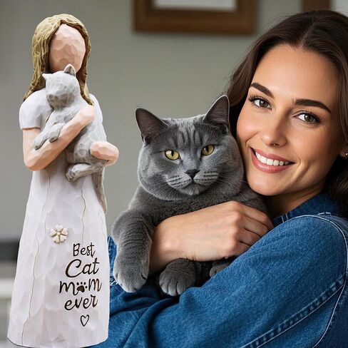 Cat Gifts for Women, Cat Lover Gifts for Women, Cats Mom Gifts for Womens, Cat Gifts for Cat Lovers, Cat Themed Gifts, Cat Figurines - Best Cat mom Ever, Sculpted Hand-Painted Figurine (Grey) in Kuwait