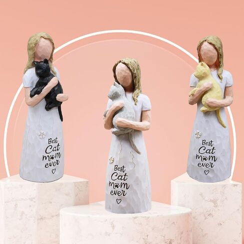 Cat Gifts for Women, Cat Lover Gifts for Women, Cats Mom Gifts for Womens, Cat Gifts for Cat Lovers, Cat Themed Gifts, Cat Figurines - Best Cat mom Ever, Sculpted Hand-Painted Figurine (Grey) in Kuwait