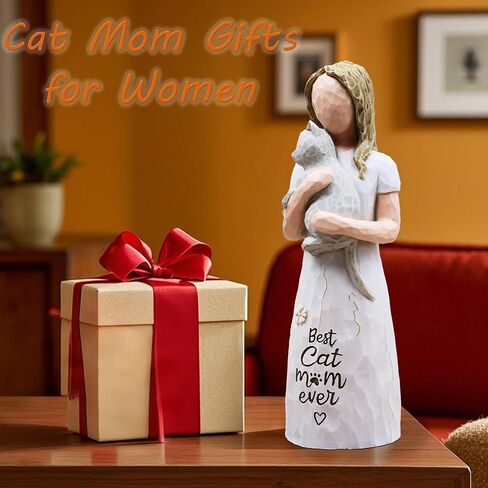 Cat Gifts for Women, Cat Lover Gifts for Women, Cats Mom Gifts for Womens, Cat Gifts for Cat Lovers, Cat Themed Gifts, Cat Figurines - Best Cat mom Ever, Sculpted Hand-Painted Figurine (Grey) in Kuwait