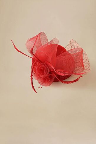 قبعات Babeyond fascinators للنساء - قبعة شاي أعلى ميني شاي الحجاب ريشة كنتاكي فورتور زهرة الشبكة مقطع الشعر in Saudi Arabia