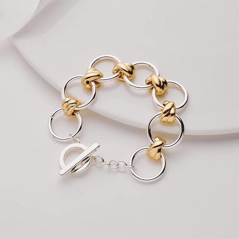 WOWORAMA Two Tone Link Chain Bracelet for Women Men Gold and Silver Paperclip Link Bracelets Unisex Mixed Metal Bracelet Thick Chunky Chain Bracelets in Kuwait