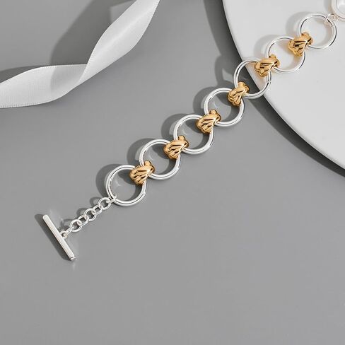 WOWORAMA Two Tone Link Chain Bracelet for Women Men Gold and Silver Paperclip Link Bracelets Unisex Mixed Metal Bracelet Thick Chunky Chain Bracelets in Kuwait