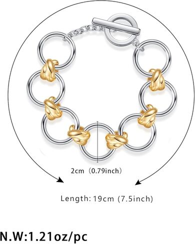 WOWORAMA Two Tone Link Chain Bracelet for Women Men Gold and Silver Paperclip Link Bracelets Unisex Mixed Metal Bracelet Thick Chunky Chain Bracelets in Kuwait