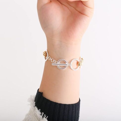 WOWORAMA Two Tone Link Chain Bracelet for Women Men Gold and Silver Paperclip Link Bracelets Unisex Mixed Metal Bracelet Thick Chunky Chain Bracelets in Kuwait