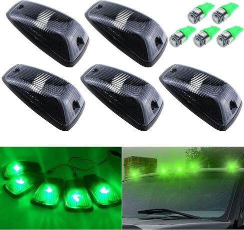 Green T10 LED Bulbs 5X Cab Marker Light Smoke Cover and Base for Roof Running Lights Top Clearance Light Compatible with 1988-2002 Chevy GMC C1500 C2500 C3500 K1500 K2500 Pickup Trucks in Saudi Arabia