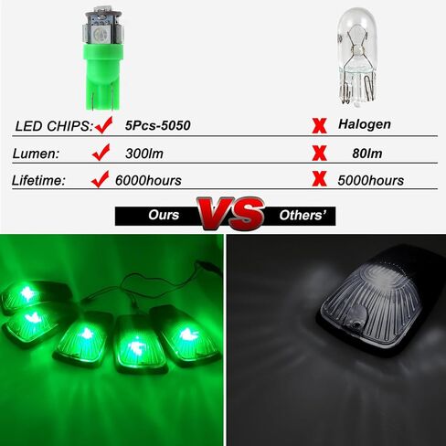 Green T10 LED Bulbs 5X Cab Marker Light Smoke Cover and Base for Roof Running Lights Top Clearance Light Compatible with 1988-2002 Chevy GMC C1500 C2500 C3500 K1500 K2500 Pickup Trucks in Saudi Arabia