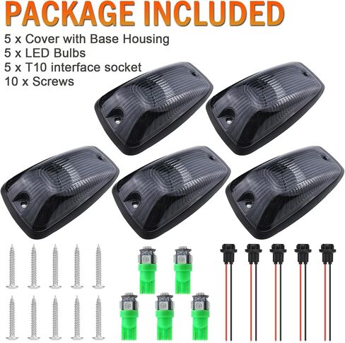 Green T10 LED Bulbs 5X Cab Marker Light Smoke Cover and Base for Roof Running Lights Top Clearance Light Compatible with 1988-2002 Chevy GMC C1500 C2500 C3500 K1500 K2500 Pickup Trucks in Saudi Arabia