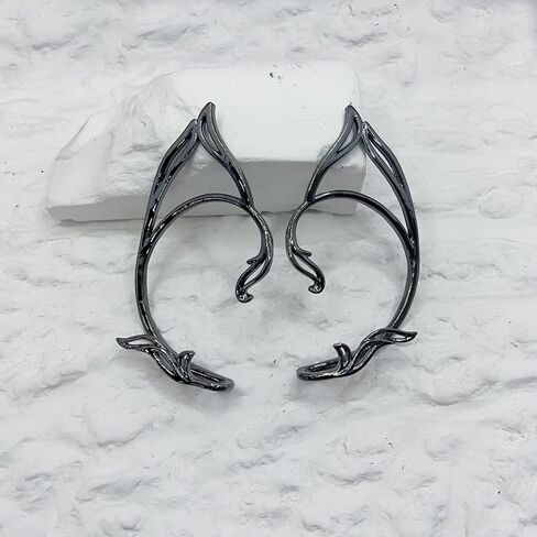 Asphire Gothic Elves Ear Cuffs 2pcs Non-Pierced Cat Ear Wrap Hollow Cartilage Climber Earrings Black Costume Ear Accessories Punk Hip Hop in Saudi Arabia