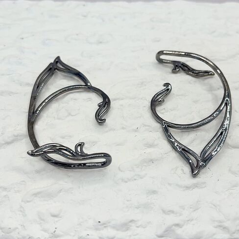 Asphire Gothic Elves Ear Cuffs 2pcs Non-Pierced Cat Ear Wrap Hollow Cartilage Climber Earrings Black Costume Ear Accessories Punk Hip Hop in Saudi Arabia