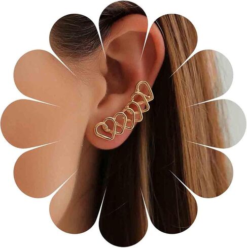 عتيقة Hollow Heart Ear Cuff أقراط مفتوحة للأذن قلب آلية Gold Heart Love Stud أقراط حب القلب أذن مقطع المجوهرات للنساء (الذهب) in Saudi Arabia