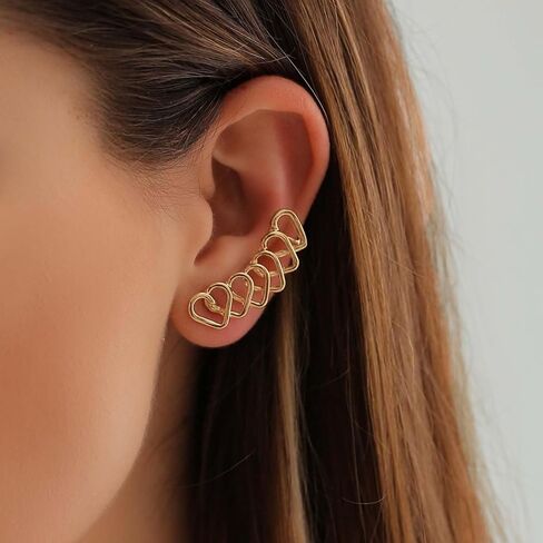 عتيقة Hollow Heart Ear Cuff أقراط مفتوحة للأذن قلب آلية Gold Heart Love Stud أقراط حب القلب أذن مقطع المجوهرات للنساء (الذهب) in Saudi Arabia