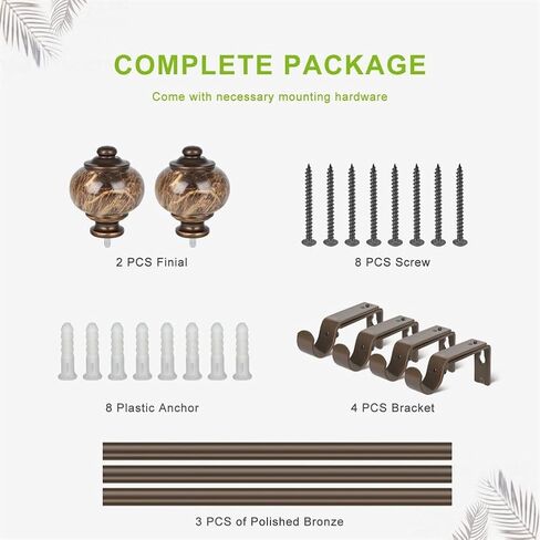 2 pack curtain rod 36-72 inch,3/4 inch Decorative,Black Marbled Finial in Kuwait