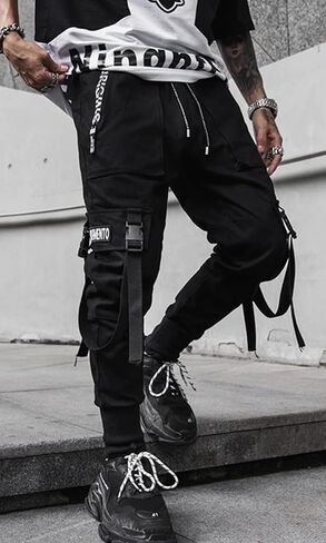 Men's Jogger Pants Punk Cargo Baggy Techwear Hip Hop Harem Pants Streetwear Tactical Track Pants Black White in Kuwait