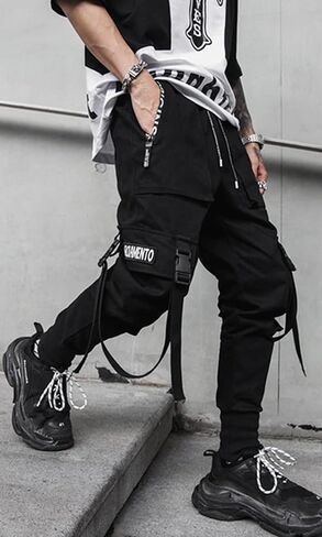 Men's Jogger Pants Punk Cargo Baggy Techwear Hip Hop Harem Pants Streetwear Tactical Track Pants Black White in Kuwait