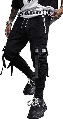 Men's Jogger Pants Punk Cargo Baggy Techwear Hip Hop Harem Pants Streetwear Tactical Track Pants Black White in Kuwait