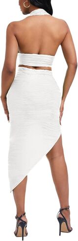 Women's Sexy Clubwear 2 Piece Set Halter Crop Top & High-Slit Bodycon Skirt for Night Out in Saudi Arabia