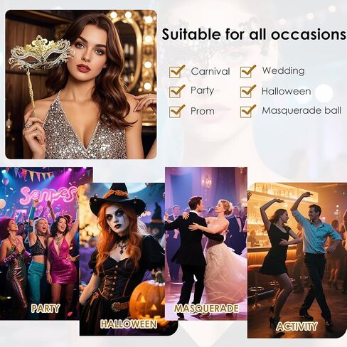 OIDEA Women's Masquerade Mask with Stick: Rhinestones Deecorations Mardi Gras Venetian Mask Carnival Party Costume Ball Mask in Kuwait