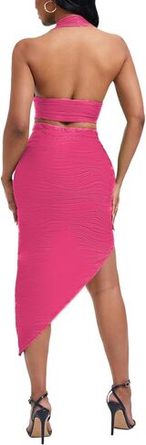 Women's Sexy Clubwear 2 Piece Set Halter Crop Top & High-Slit Bodycon Skirt for Night Out in Saudi Arabia