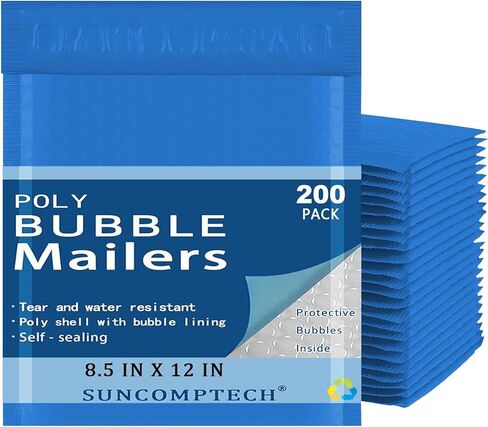 #2 فقاعات بريدية من البوليستر، مقاس 8.5 × 12، عبوة مكونة من 25 مظروفًا بريديًا مقاومًا للماء ذاتي الغلق، حقيبة شحن مبطنة قوية الالتصاق، مقاس قابل للاستخدام 8.5 × 11 بوصة (أسود، 25 قطعة) in Kuwait