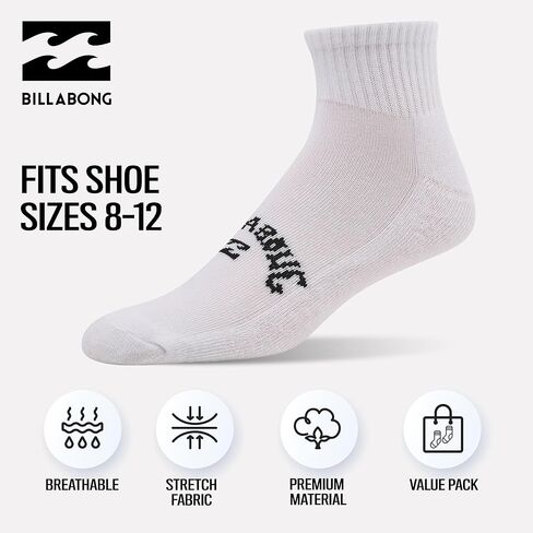 Billabong Mens Socks 8 أزواج الجوارب في الكاحل للرجال حجم الأحذية الرياضية الممتازة 8-12 in Saudi Arabia