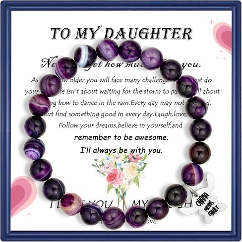 Ohana Means Family Bracelet Natural Stone Beaded Amethyst Bracelets for Womens Inspirational Jewelry Stitch Stuff Gifts for Lover Daughter Mom Niece in Kuwait