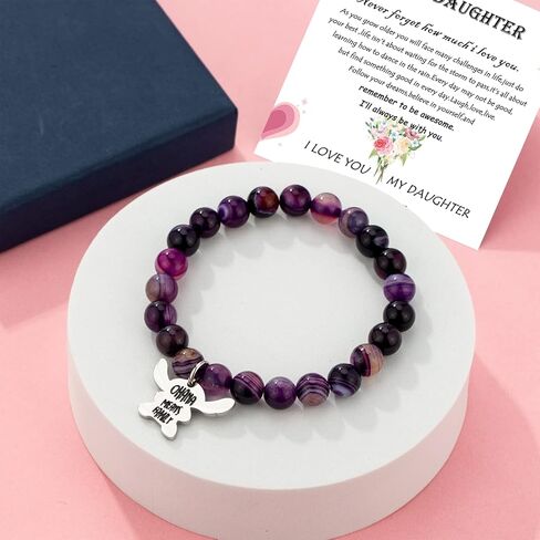 Ohana Means Family Bracelet Natural Stone Beaded Amethyst Bracelets for Womens Inspirational Jewelry Stitch Stuff Gifts for Lover Daughter Mom Niece in Kuwait