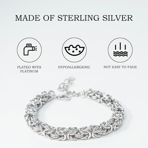 925 Sterling Silver Bracelets for Women/Men, Byzantine Design Bangles Jewelry, Trendy Waterproof Adjustable Dainty Minimalist Fashion Silver Bracelet, Multiple Specifications in Saudi Arabia