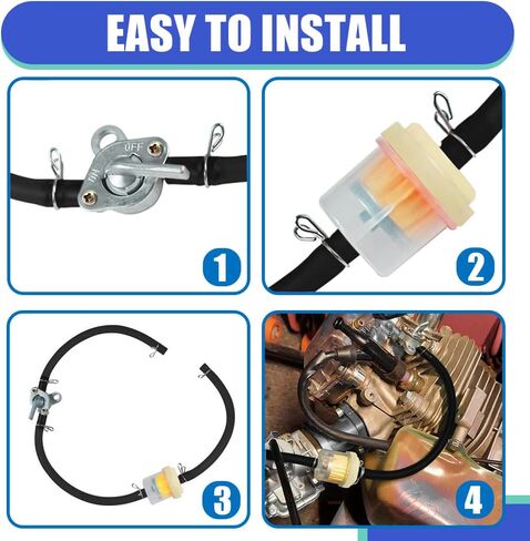 Gas Fuel Line Hose Clamps Fuel Filters with Inline Shut Off Valve Petcock Set, 1/4 Gas Fuel Line Hose with Clamps Valve & Filters Kit, Gas Filter Tube for 50cc 90cc 110cc ATV (Green) in Saudi Arabia