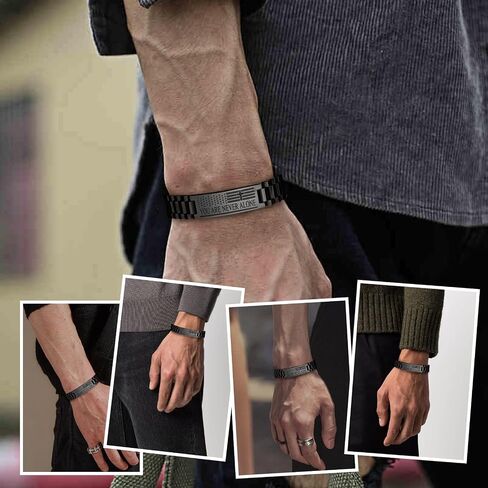 Graduation Gifts for Him, American Flag Bible Verse Bracelet for Men with Cross, Inspired Christian Stainless Steel Straps Watch Band Link Cross Bracelet Faith Jewelry Gifts Adjustable Size in Kuwait