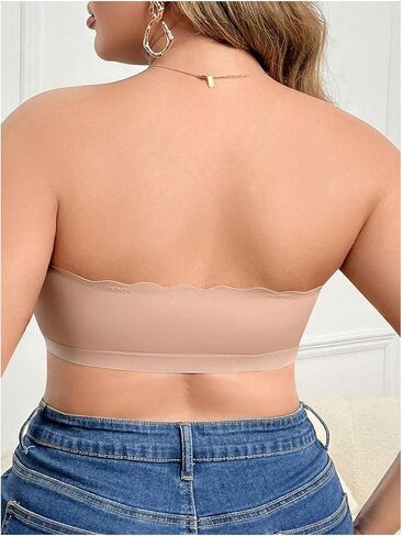 OYOANGLE Women's Plus Size Front Closure Push Up Strapless Bandeau Bra Wireless Tube Bralettes with Clear Strap in Saudi Arabia