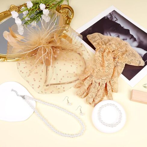 Revolia 5pcs Hats Fascinators قبعة للنساء شاي الحزب الريش حجاب القبعة مع قفازات الدانتيل لحفل حفلات الكوكتيل in Kuwait