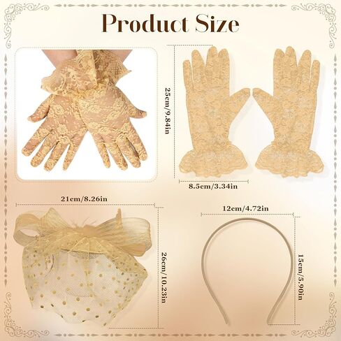 Revolia 5pcs Hats Fascinators قبعة للنساء شاي الحزب الريش حجاب القبعة مع قفازات الدانتيل لحفل حفلات الكوكتيل in Kuwait