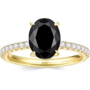2.5CT Moissanite Engagement Ring for Women VVS1 Clarity Black Oval Cut Lab Created Diamond Wedding Band S925 Sterling Silver with 9K Gold Plated Wedding Ring for Her Size 4-9