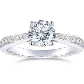14K White Gold Moissanite Rings, 1ct Round Cut Engagement Ring, 4-Prong 14K Solitaire Moissanite Engagement Rings, 14K Engagement Ring for Women