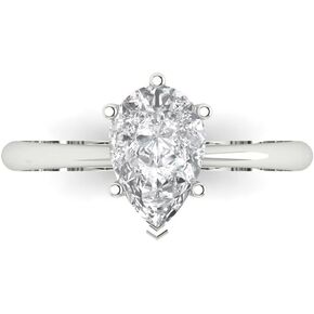 Clara Pucci 1.5ct Pear Cut Solitaire Moissanite خاتم الخطوبة - صلبة 14K أبيض الذهب