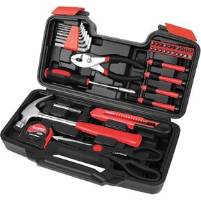 مجموعات أدوات اليد Flexzion 39 مع حالة - مجموعة أدوات مضغوطة لـ Handyman ، أصحاب المنازل DIY - مجموعة أدوات منزلية للمنزل مع حالة مجموعة أدوات أساسية محمولة ، وردي