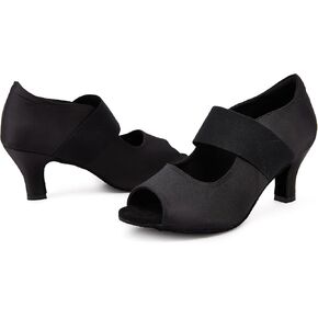Women Satin Ballroom Salsa Latin Practice Performance Dance shoes Elastic Closure Suede Sole 2.5 Inch Heel