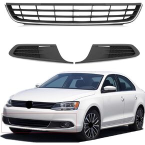 Front Lower Bumper Grille Grill +Fog Light Lamp Covers Bezel Fit for Volkswagen VW Jetta Sedan 2011 2012 2013 2014 (NOT Fit for Wagon Models) 5C6853671RYP, 5C68536659B9, 5C68536669B9, VW1036120