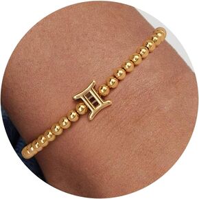 Gold 12 Constellations Bracelets for Women, 18K Gold Plated Beaded Stretch Bubble Bracelets Charm Jewelry Bracelet Gifts for Birthday Mother's Day Valentines Christmas