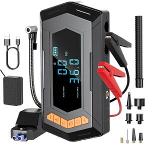 3000A Jump Starter with Air Compressor, 150PSI Portable Car Battery Booster for 12V Vehicles (All Gas, up to 10L Diesel), LCD Display, Flashlight, Emergency Power Bank for Trucks, SUVs, Boats