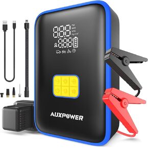 Auxpower Jump Starter with Air Compressor,3000A Portable Car Jumper 160PSI Tire Inflator, 12V Jump Box for 6.5L Gas/3.0L Diesel Engine,Battery Jump Starter with 60W Type-C Quick Charger, 3 Modes light