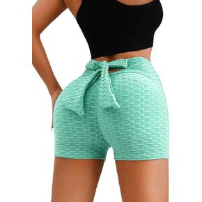 Women Sexy Booty Shorts, Bow Textured Scrunch Butt Lifting Short Leggings, Gym Yoga Workout Casual Going Out Outfits