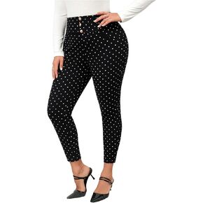 Wdirara Women's Plus Size Polka Dots Leggings Stretchy High Phecned Skinny Pants