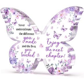 Farewell Gifts for Coworkers, 5x3.8x0.5 Inch Purple Butterfly Acrylic Plaque Decor, New Job Goodbye Going Away Appreciation Leaving Retirement Gifts for Women Men